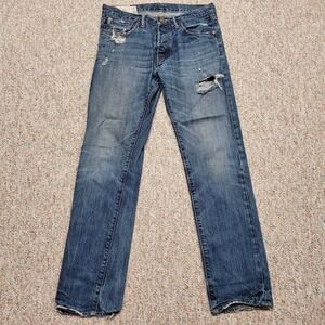 Abercrombie Fitch Jeans Mens 31x32 Blue Denim Button Fly Rollins Low Rise Skinny
